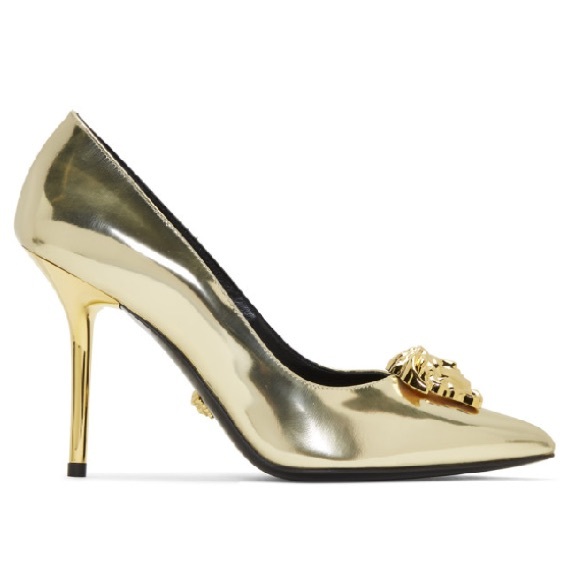 SOLD ✘ Versace Medusa Palazzo Gold High Heels - Picture 2 of 12